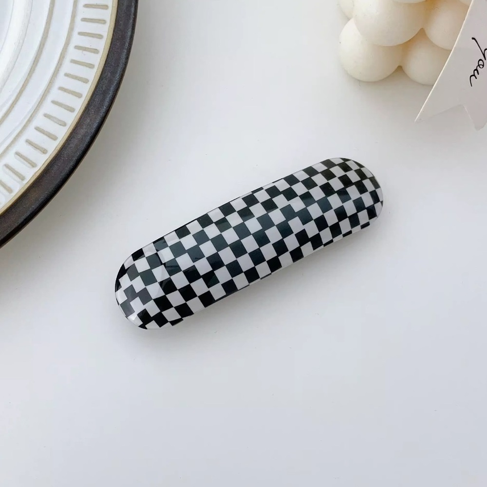 Black/White Checkered Hair Clip, 3 inch